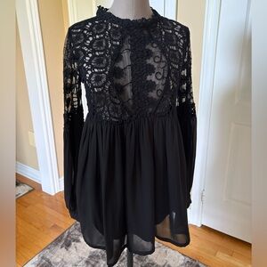 Boohoo Black Asymmetrical Ruffled Long Sleeve Blouse